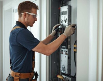 obrero instalado un cuadro eléctrico moderno - la casa ibicenca