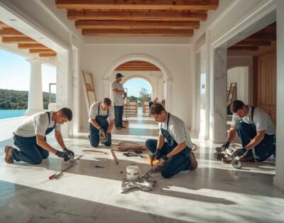 obreros trabajando de reformas de fontanería en villas de Ibiza - la casa ibicenca